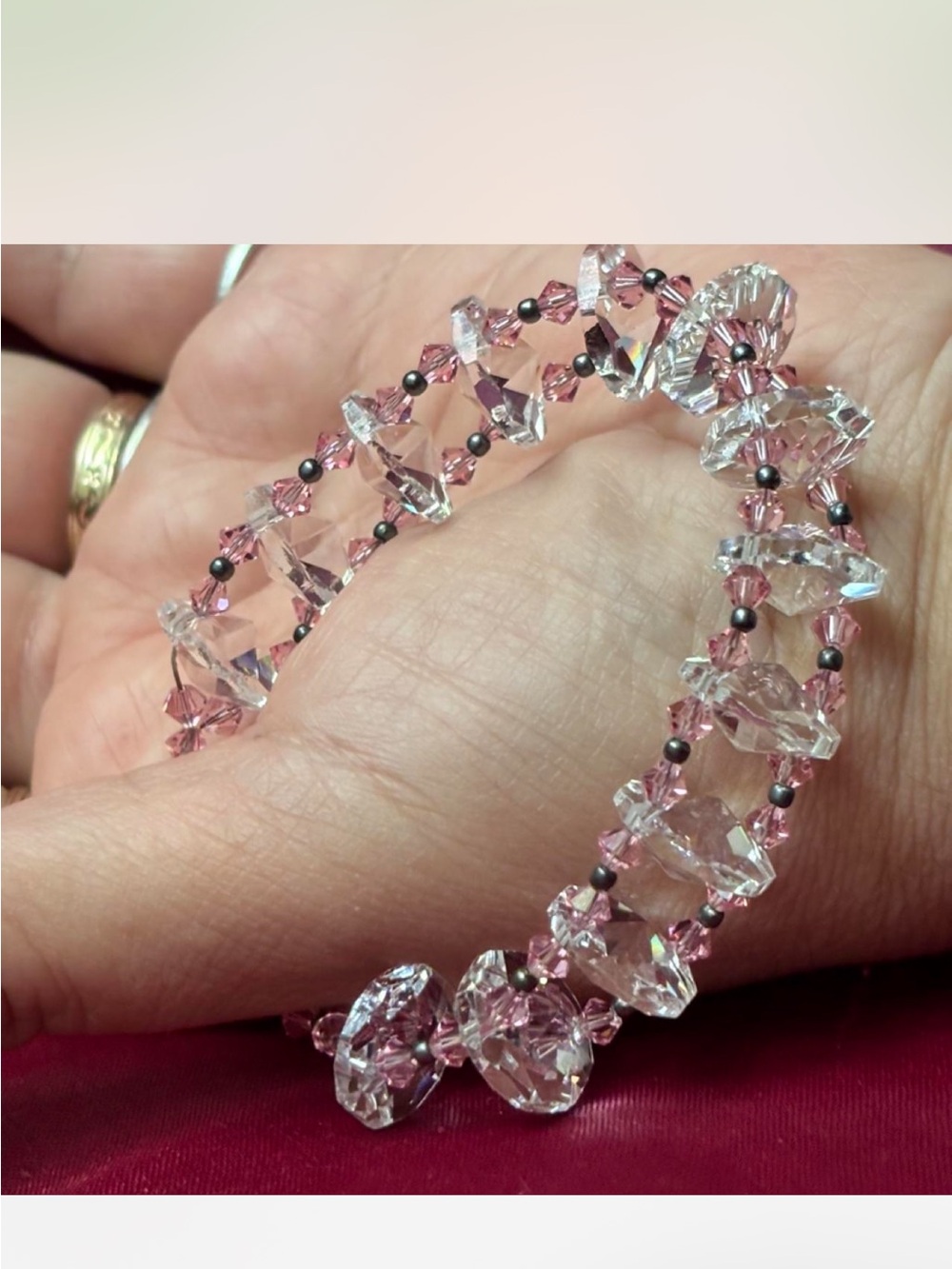 Delicate Pink and Clear Crystal Beaded Bracelet